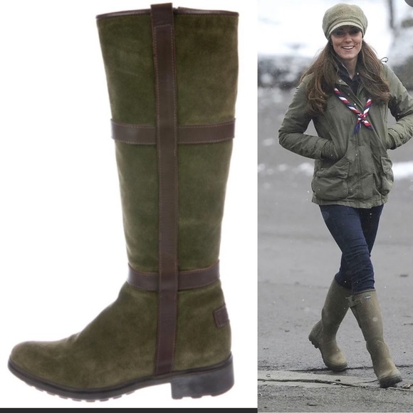 Hunter Shoes - Hunter Green Suede Riding Boots Leather Trim